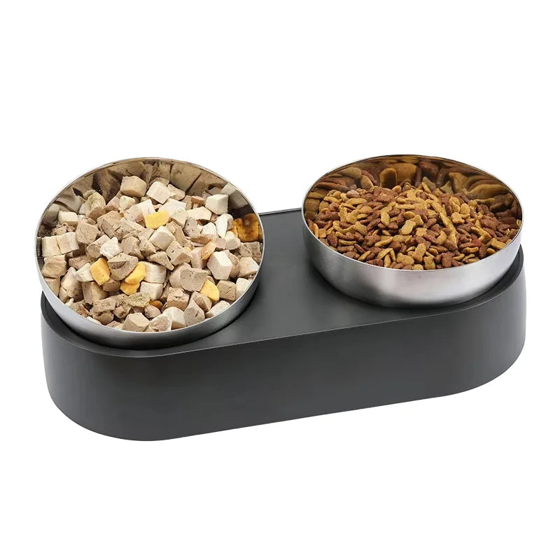 Customized Eco-Friendly Stainless Steel Pet Bowl Non-Slip Dog Food Bottle Solid Pattern Cat Bowl PP Charged for Pet Feeder