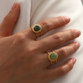 New Fashion Natural Stone African Turquoise Agate Rope Sun 18K Gold Plated Stainless Steel Opening Rings