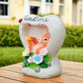 Welcome Rabbit in Heart Resin SculptureOrange Bunny Nestled in Floral Cradle with "Welcome" Engravingfor Garden Home Decor