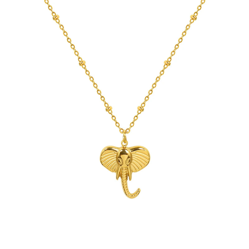 Marka French Choker Elephant Mini Clavicle Necklace Stainless Steel Plated Genuine Gold Color Necklace