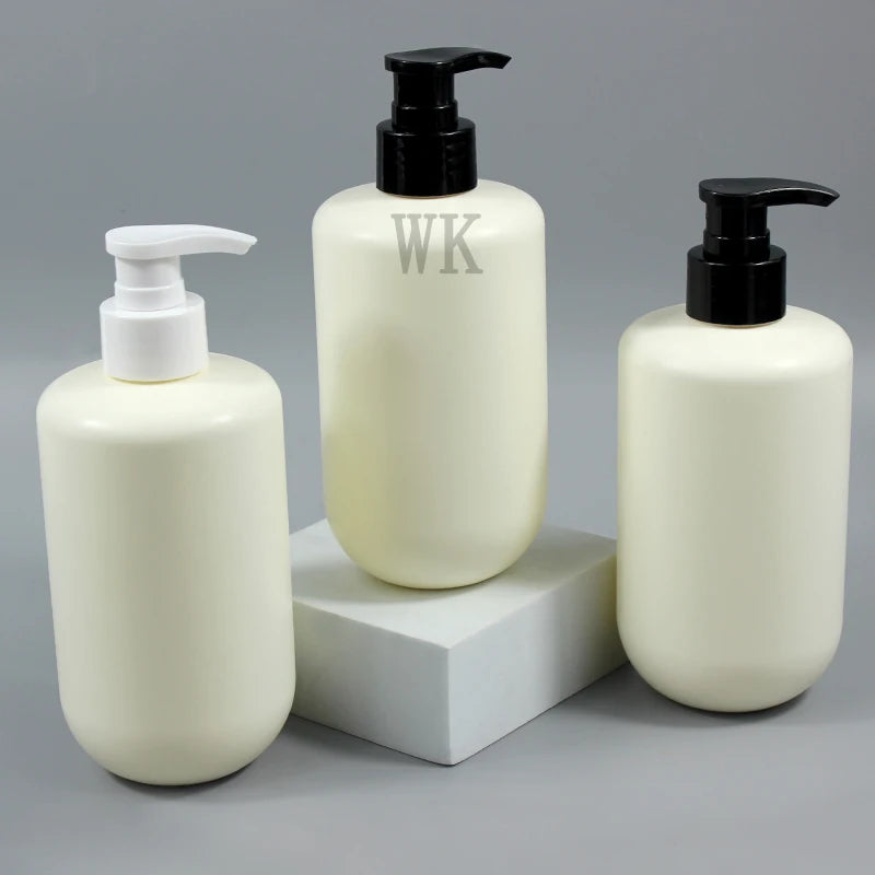 Eco Friendly Biodegradable Plastic HDPE 300ml 400ml Empty Fat Round Shampoo Bottle Cosmetic Lotion Bottle With Lotion Pump