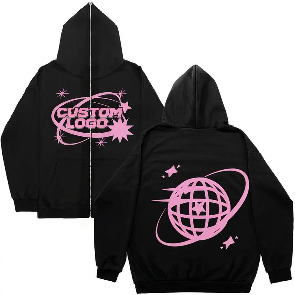 Y2K 100% Cotton Custom Logo French Terry Zipper-Up Solid Luxury Quality Heavy Weight Oversized Fit Men's Hoodies