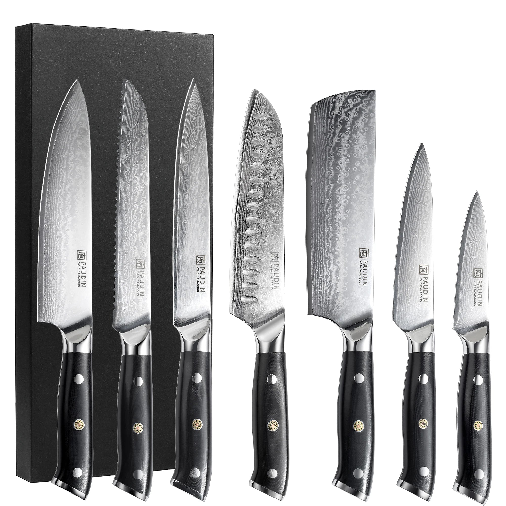 Custom Wholesale 7PCS Japanese VG10 Steel Damascus Steel Kitchen Knife Set Chef Knife Set
