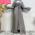 1711# Luxury Leaves Sequins With Chiffon Bottom Cardigan Match All Occasion Muslim Open Abaya