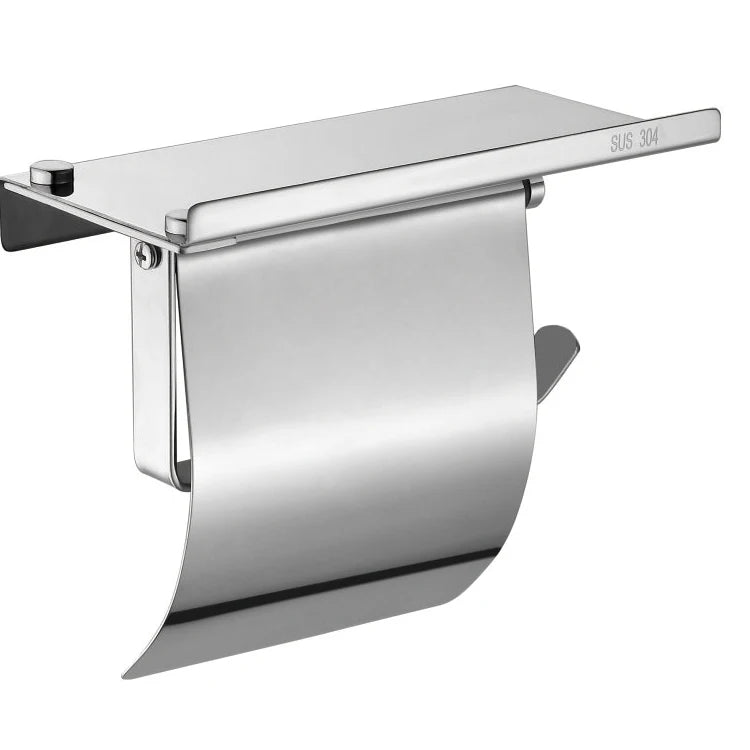 Wholesale 304 Stainless Steel Toilet Paper Holder with Phone Shelf Wall Mounted Black Tissue Roll Dispenser Bathroom Accessories