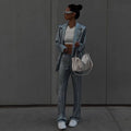 High End Fashion Slim Print 2 Piece Pants Set Lapel Long Sleeve Blazer Set Office Casual Women's Suits
