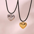 Hot Selling PVD Gold Plated Necklace Leather Rope Chain Necklace Stainless Steel Heart Pendant Necklace for Women