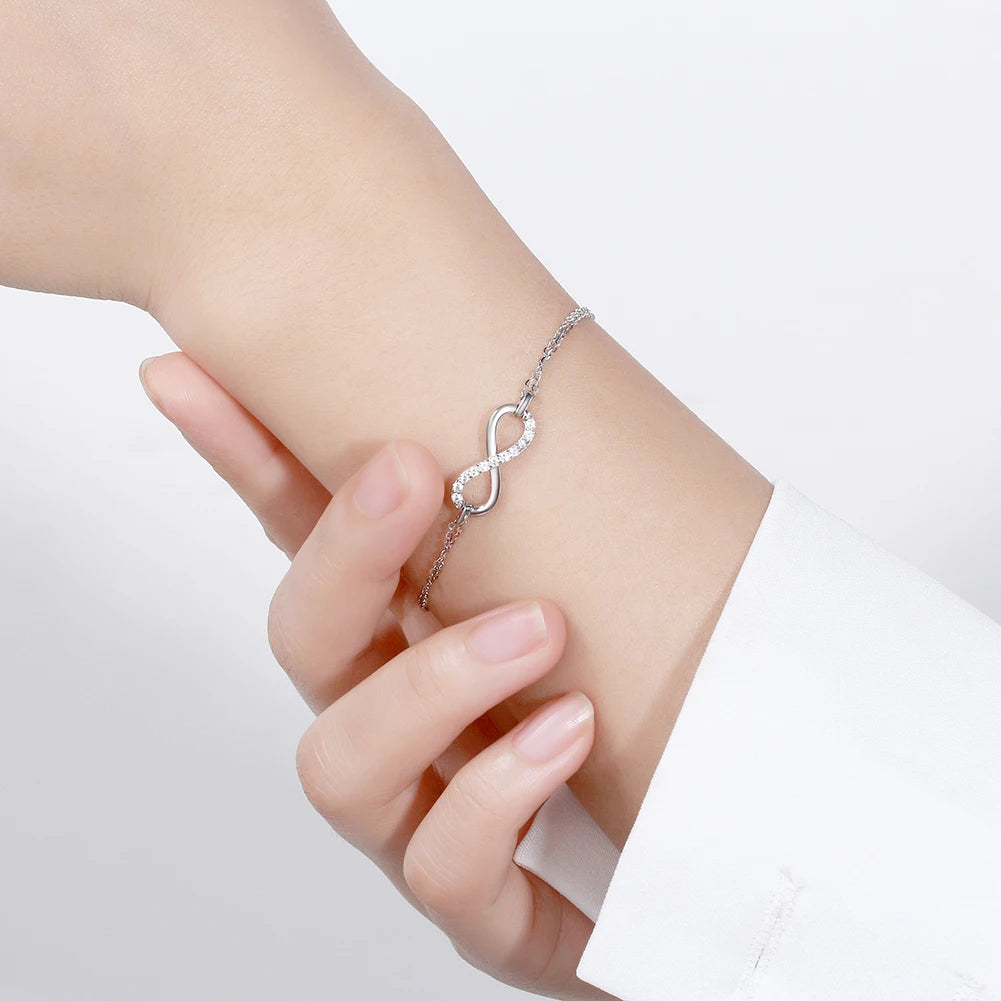RINNTIN SB136 Original Jewelry Bracelet 925 Sterling Silver Pulsera Cubic Zircon CZ Diamond Infinite-Shaped Bracelet Women