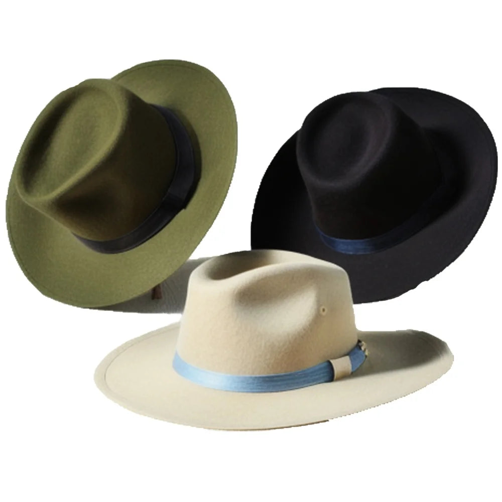 White Woman Felt Fedora Hat Wool Church New Fashion Wholesale Ladies Hats Western Cowboy Style Checked Four Seasons Ribbon Rope