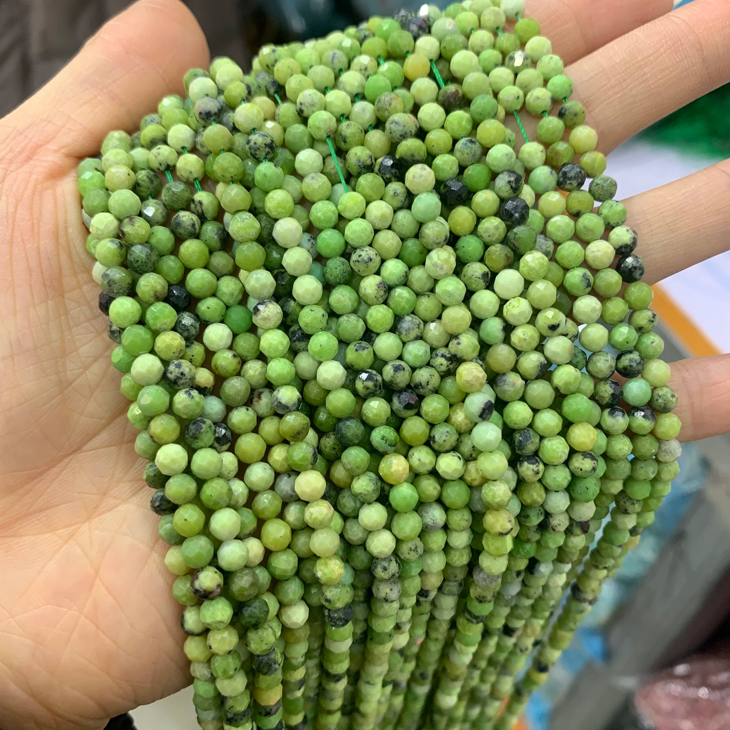 Natural Stone 2mm 3mm 4mm Faceted Cutting Loose Round Jasper Chrysoprase Beads for Jewelry Making