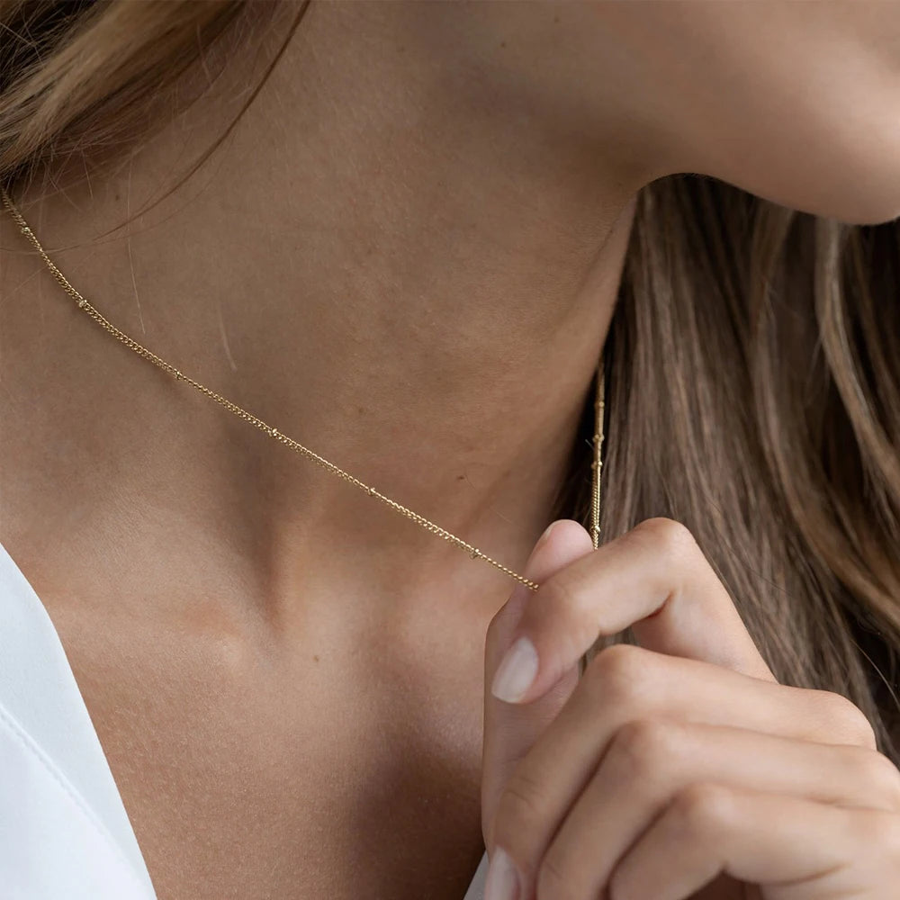 EManco Minimalist Initial Necklace Women Fine Bead Dainty Chain Silver Plated Stainless Steel Bead Ball Chain Necklace