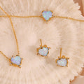 Dreamshow Jewelry Heart Shape Opal Necklace Stainless Steel Jewelry Set for Women 18K Gold Plated Necklace Bracelet Earring
