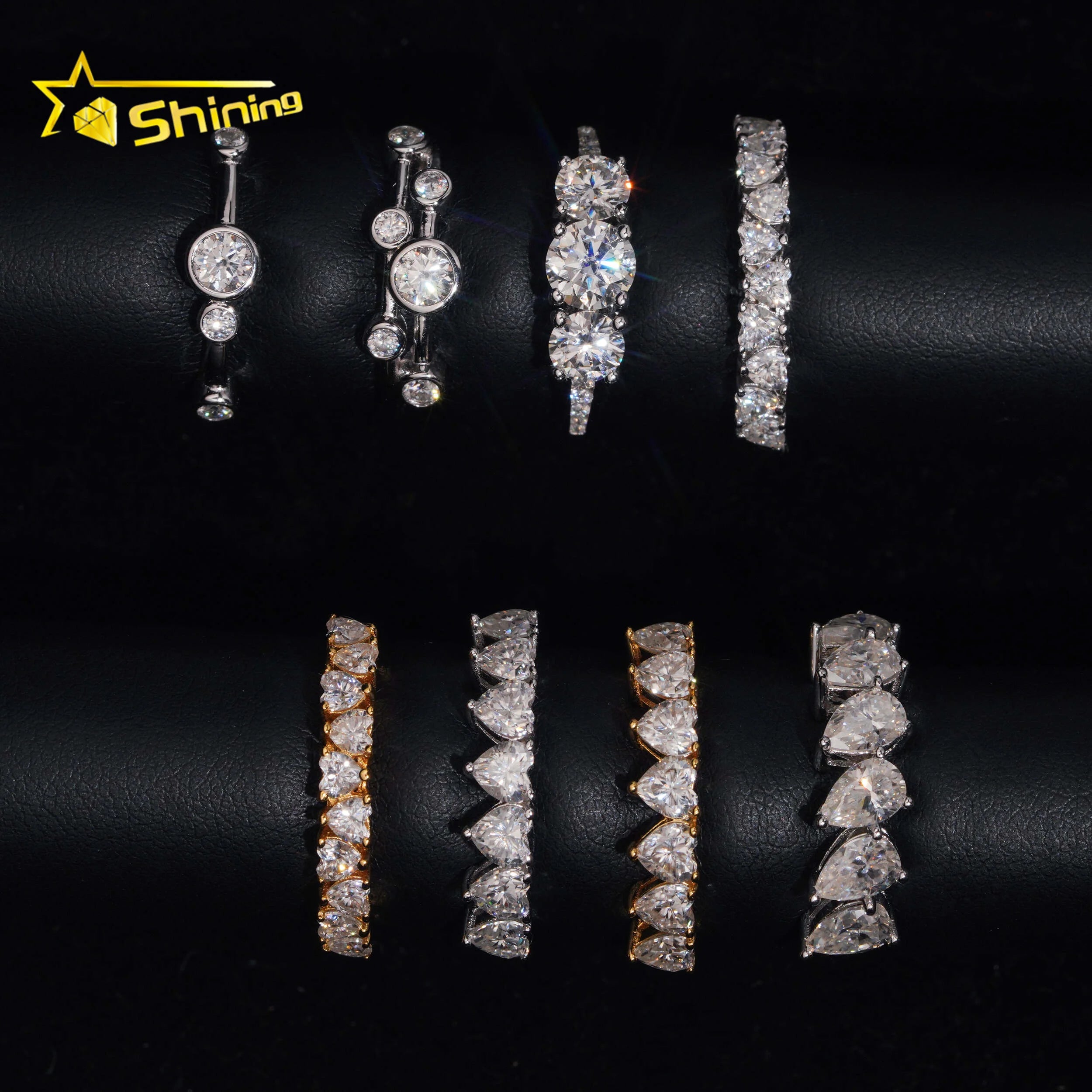 Hot Sale Luxury Band Ring 925 Sterling Silver Gold Plated Iced Out VVS Moissanite Pass Diamond Tester Ring Fast Shipping