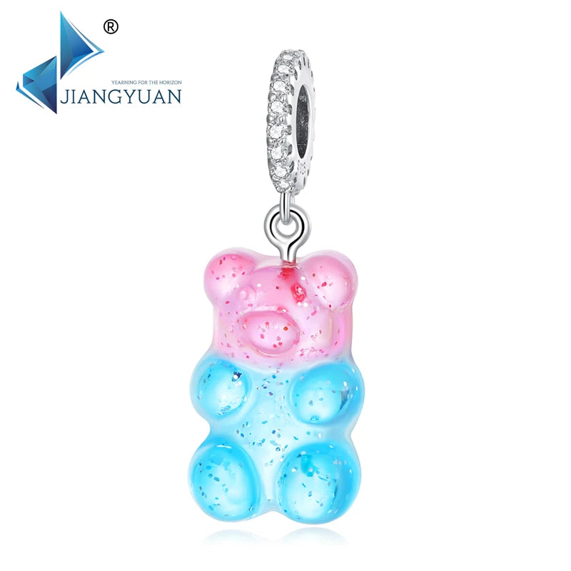 Jiangyuan Genuine 925 Sterling Silver Little Candy Bear Pendant Gummy Bear Charm Resin Jewelry Charms