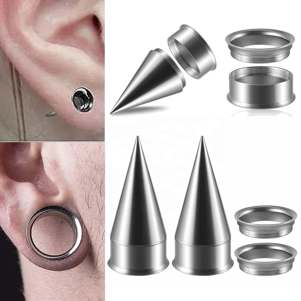 Unisex 2-in-1 Set Surgical Steel Ear Tunnel Stretcher Expander Screw Fit Interchangeable Taper Plug Piercing Stainless Steel
