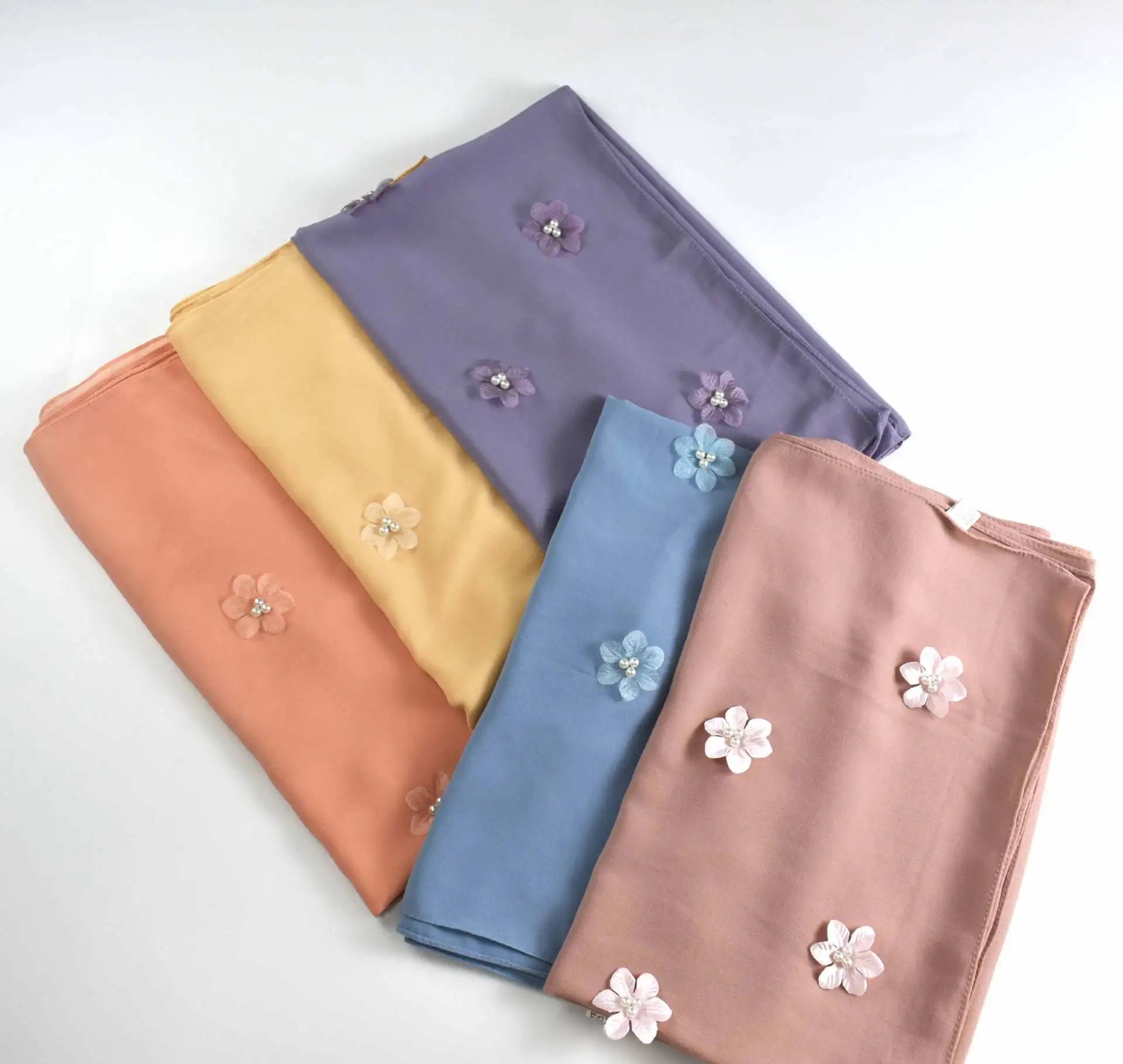 Zifeng OEM Bufandas Mujer De Senten Muslim Handmade Flower Pearl Chiffon Scarf