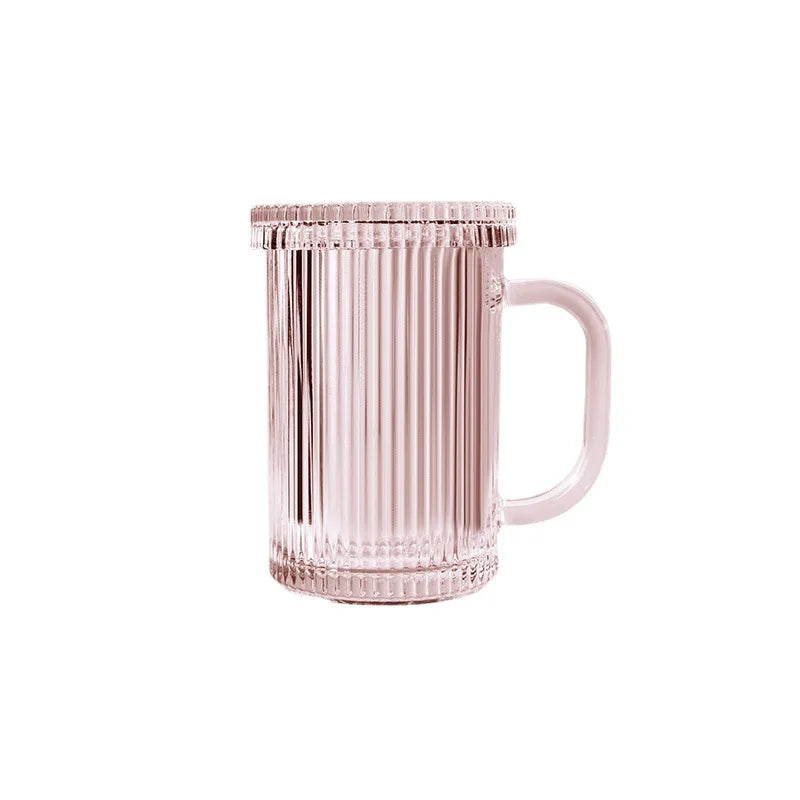 Coffee Mug Water Bottle Drink Mug Stripe Coffee Glass Handle Water Juice Milk Breakfast Drink Cup with Lid Wholesale