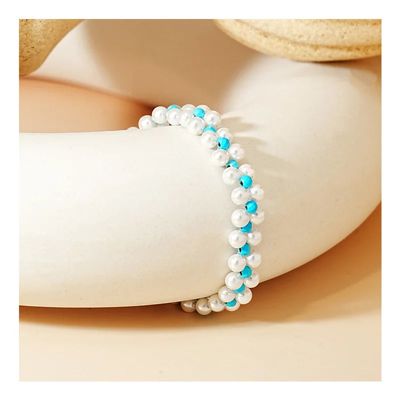 Fast Delivery 925 Sterling Silver Beads Jewelry Women Double Layered Blue Make Bracelet Turquoise Shell Pearl Beaded Bracelet