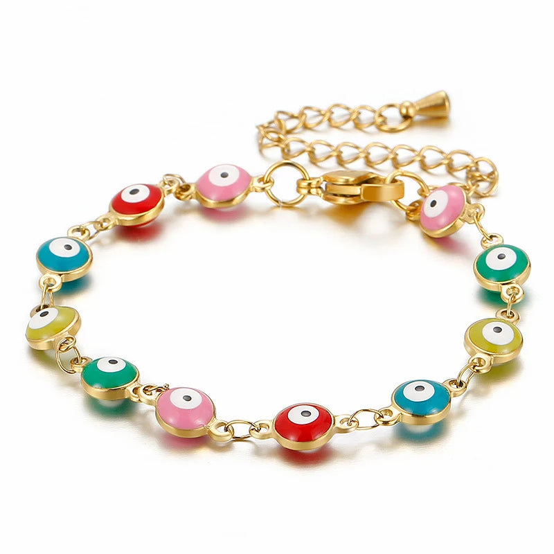 Stainless Steel 18K Gold Plated Jewelry Charm Turkish Evil Eyes Beaded Choker Necklace Bracelet Set Women Jewelry