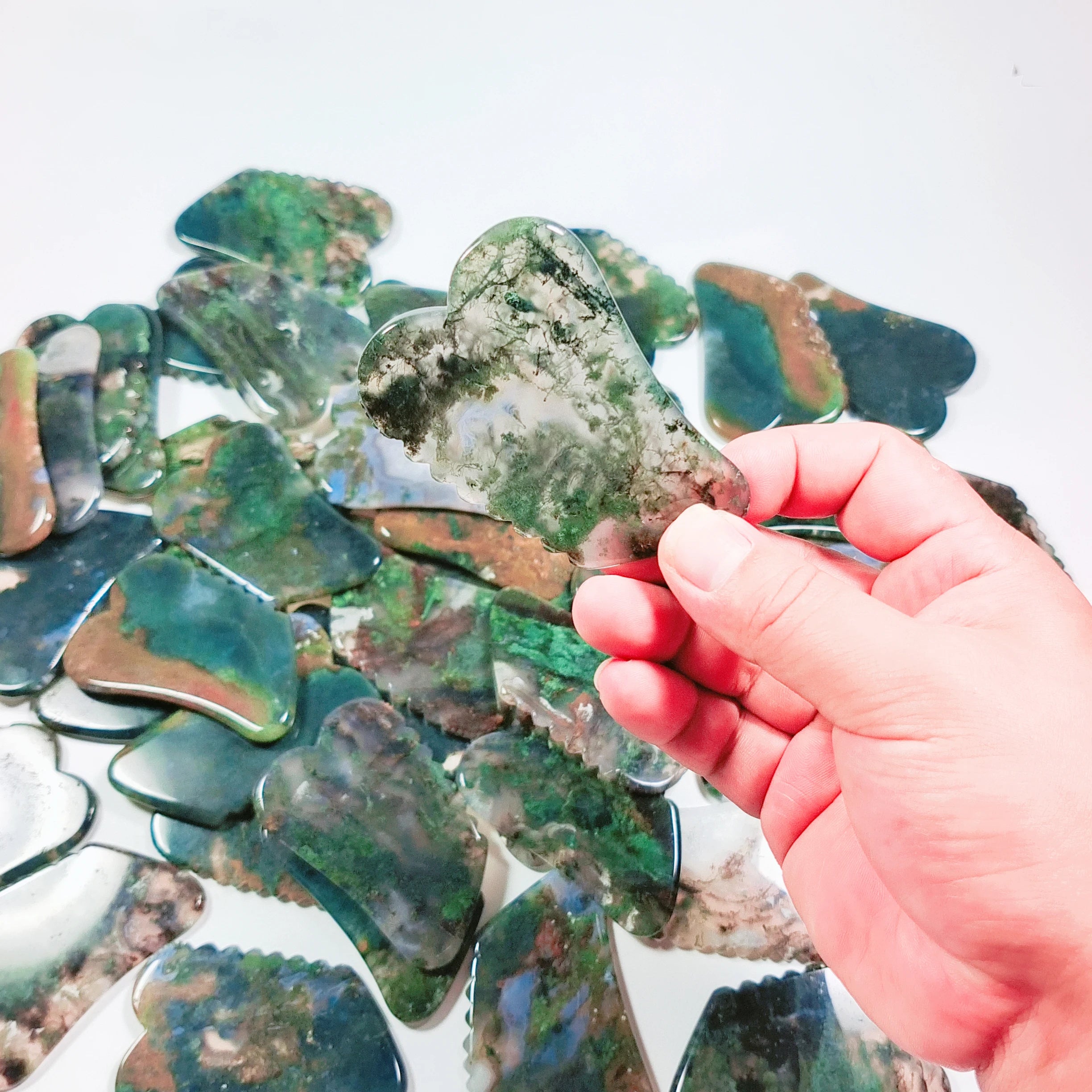 Huiying Moss Agate Stone Scraping Massage Face Body Wildling Spiky GuaSha Massage Tool