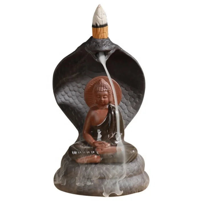 9.5*15.5*8cm Buddha Naga Snake God Watching Smoke Backflow Incense Burner Creative Indian Serpent Statue Backflow Burner Crafts