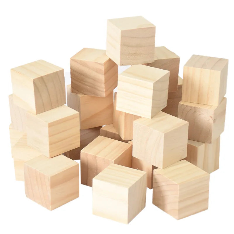 Multi-size Solid Natural Wood Cubes Cube Set Wooden Handcrafted Stackable Building Blocks for Wood Crafts