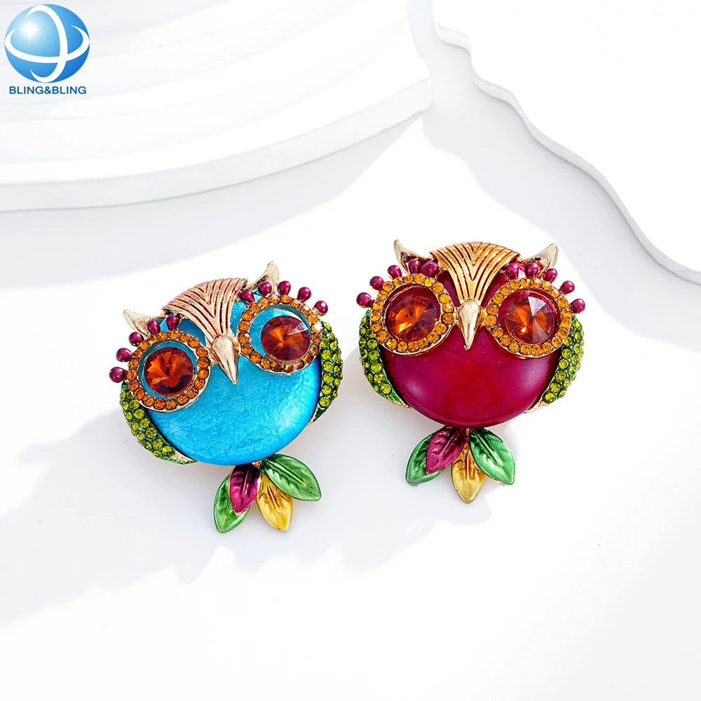 Cute Animal Owl Brooch Customized Colors Rhinestone Crystal Enamel Alloy Brooch Pins for Women Men Children Outfits Decoration