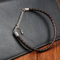 Simple Design Black Brown Braided Genuine Leather Bracelet Fashion Stainless Steel Extension Chain Bangle Mens Jewelry