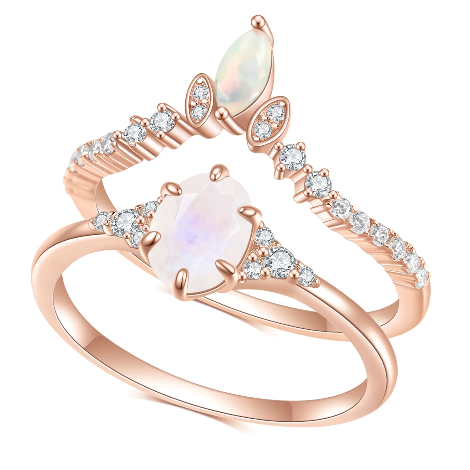 OL0896 SU057 Abiding Fine Jewelry Good Quality 925 Sterling Silver Custom Natural Moonstone Opal Women Ring Set