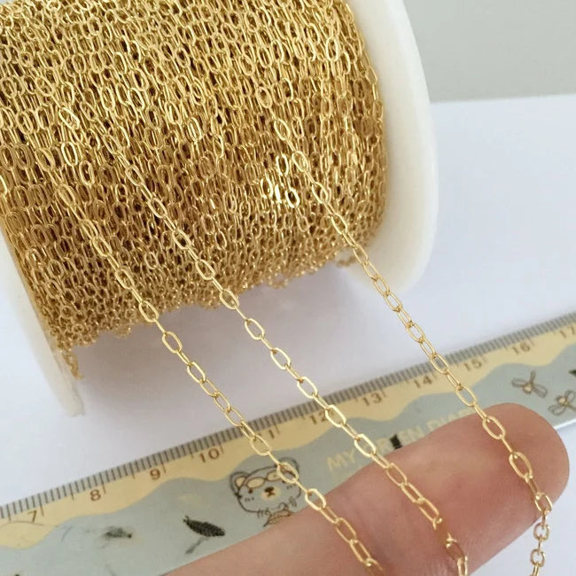 GC020 14K Gold Filled Jewelry Chain 1.75mm Flat Oval Cable Chain for Jewelry Making