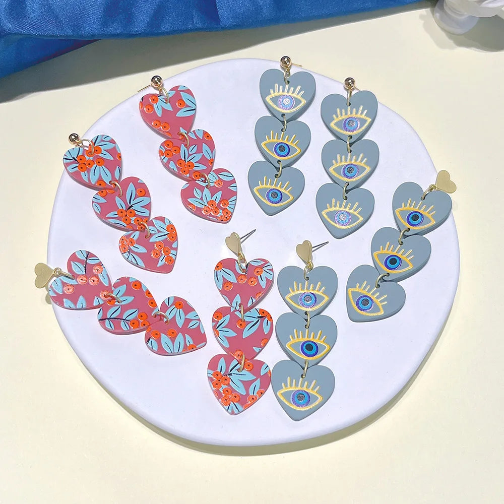 Heart Shaped Multicolor Unique Long Earrings Hip Hop Fashion Rock Vintage Jewelry New Casual Acrylic Ear Drop