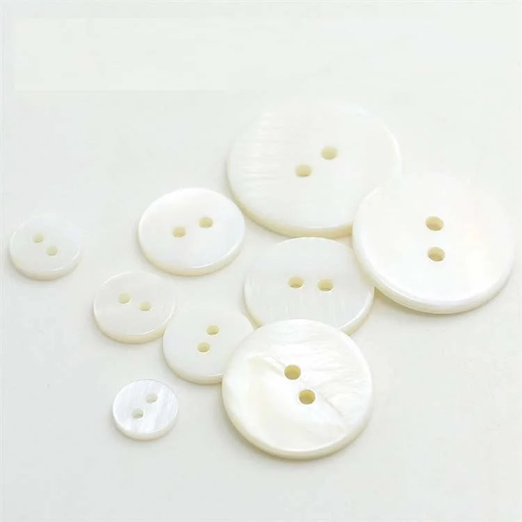 White 2 Hole Round River Sea Shell Pearl Button Real Mop Shell Button