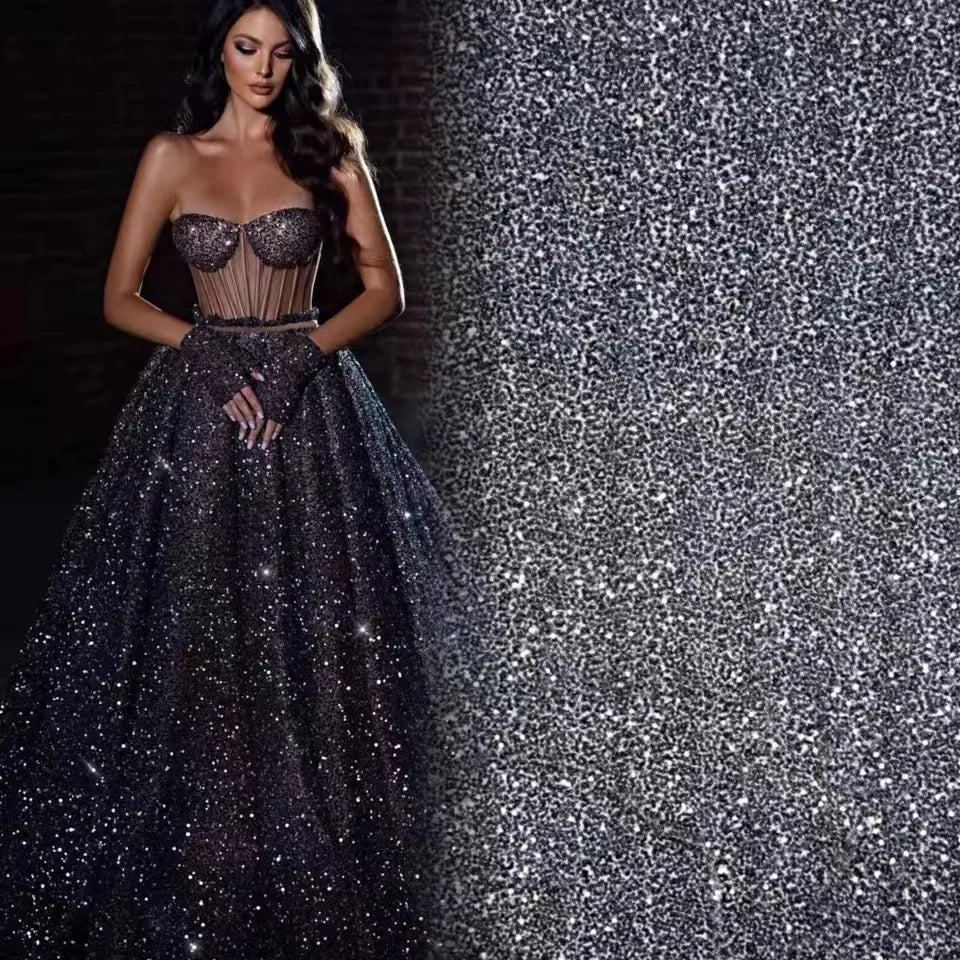 Top Quality Super High Density Navy Blue 3d Beaded Sequins Lace Luxury Embroidery Tulle Lace Dress Fabric HY1763