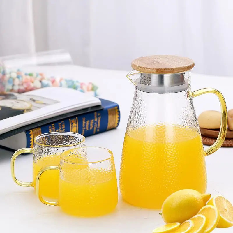 Large-Capacity Hammered Cold Water Bottle Set Glass Juice Jug for Tea Pots & Kettles