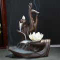 Zen Buddha Hand Incense Burner Holder for Lotus Home Decor Aroma Tower Censer for Backflow Joss Stick for Aromatic Use