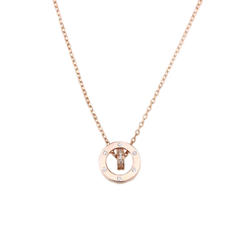 Fashionable 925 Sterling Silver Mobius Double Ring Pendant Women's Necklace Jewelry