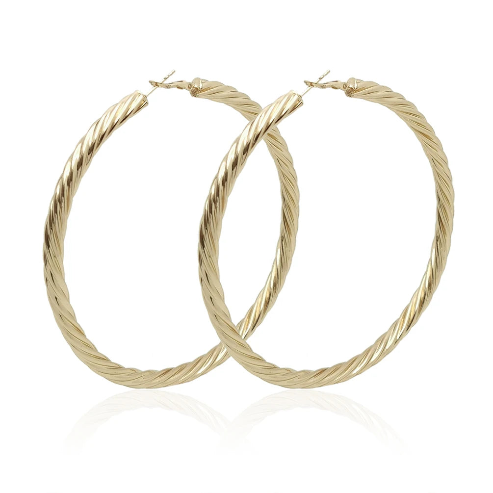 New Fashion Trendy Simple Gold Plated Twisted 90mm Large Circle Exaggerated Copper Big Hoop Earrings for Women