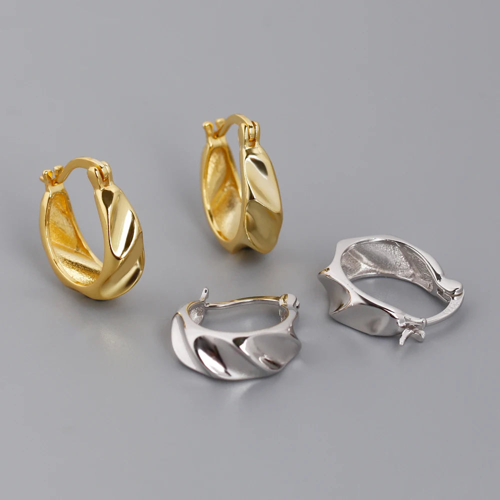 2024 NEW Wholesale Fashion Jewelry 925 Sterling Silver Plain Irregular Wave Shape Gold Plated Hoop Earring Jewelry for Women