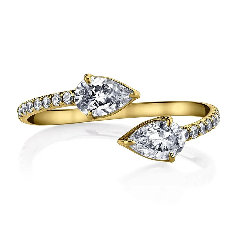 Personalized Fashion Jewelry 925 Sterling Silver Gold Plated Drop Shaped Diamond Ring