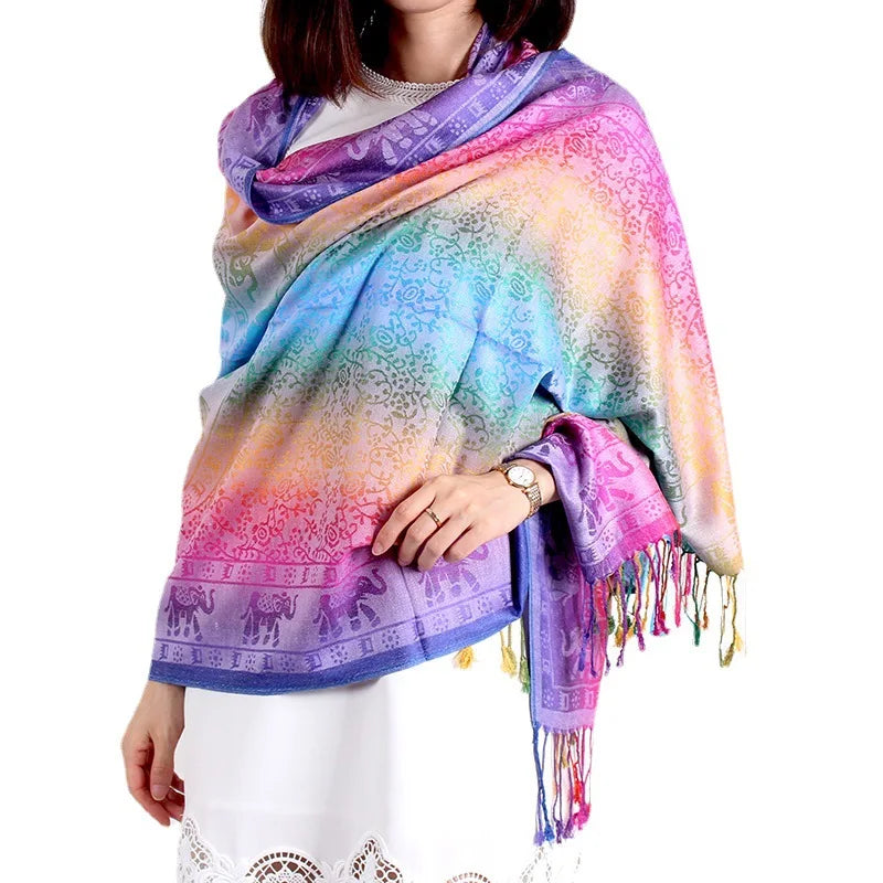 Factory Wholesale Autumn Pashmina Colorful Scarf Shawl Headcloth Elephant Gradient for Women