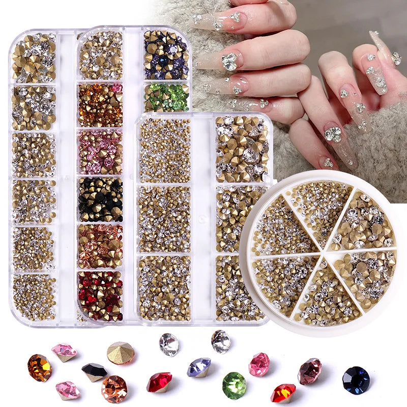 EYL Wholesale Transparent Point Gold Bottom Back Jewelry Diamond Crystals Stone Wheel Nail Art Rhinestones