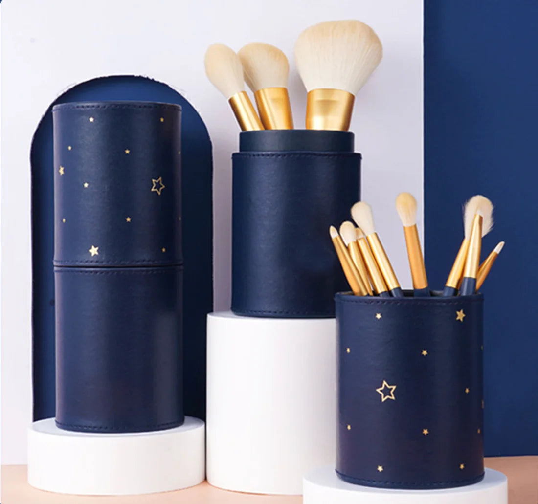 Wholesale Shiny Luxury Blue Synthetic Makeup Brush Set 12 Pcs Professional Makeup Brush Set Cosmetic Box