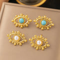 Middle East Hot Selling Artificial Turquoise Pearl Nazar Evil Eyes Earrings Female Fashion Trend Stainless Steel Earrings