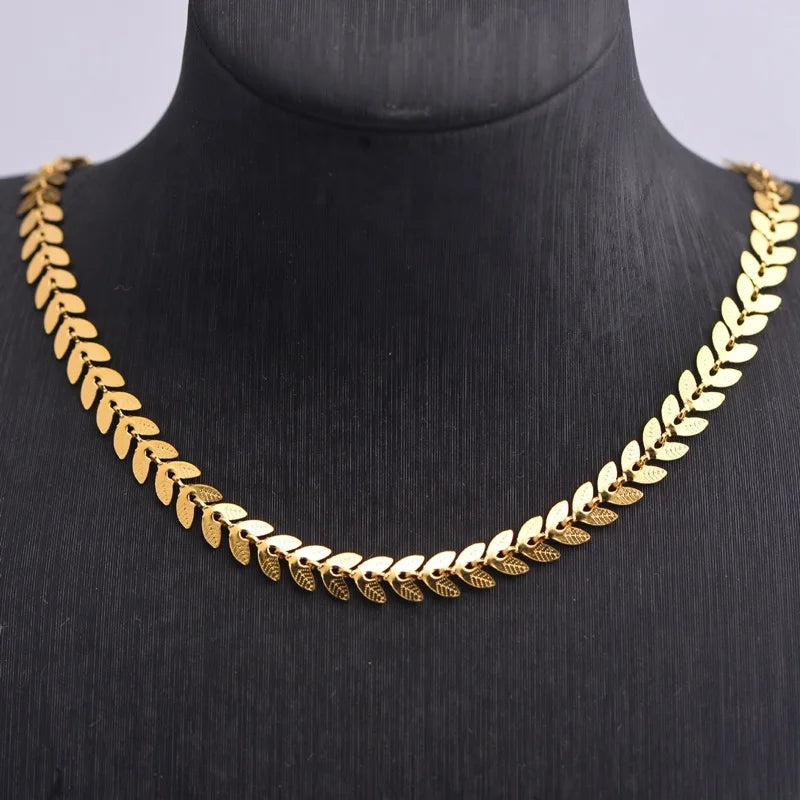 MECYLIFE 18K Gold Choker Necklace Women Stainless Steel Women Fashion Necklace Tree Leaf Shaped Necklace Jewelry