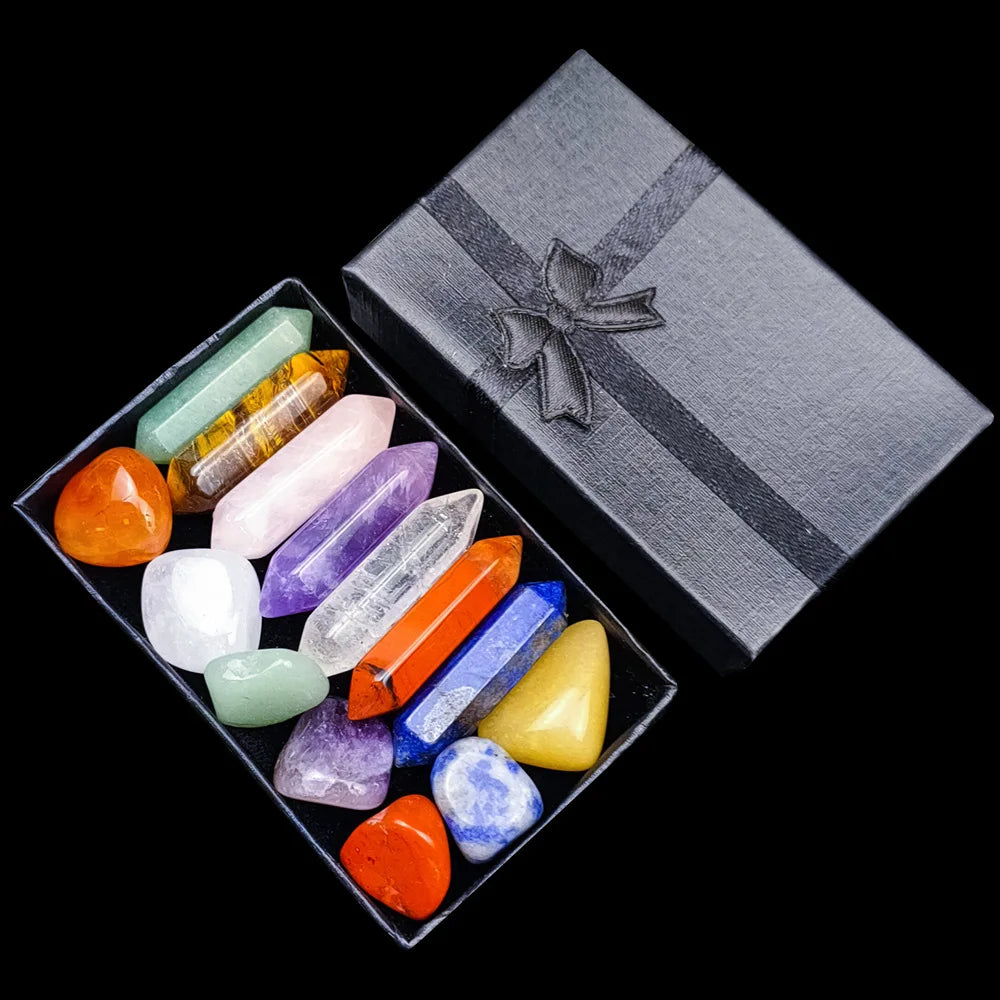 Crystal 7 Chakra Hexagonal Wands Yoga Meditation Set Pointed Column Polished Irregular Tumbled Stone Natural Home Decoration