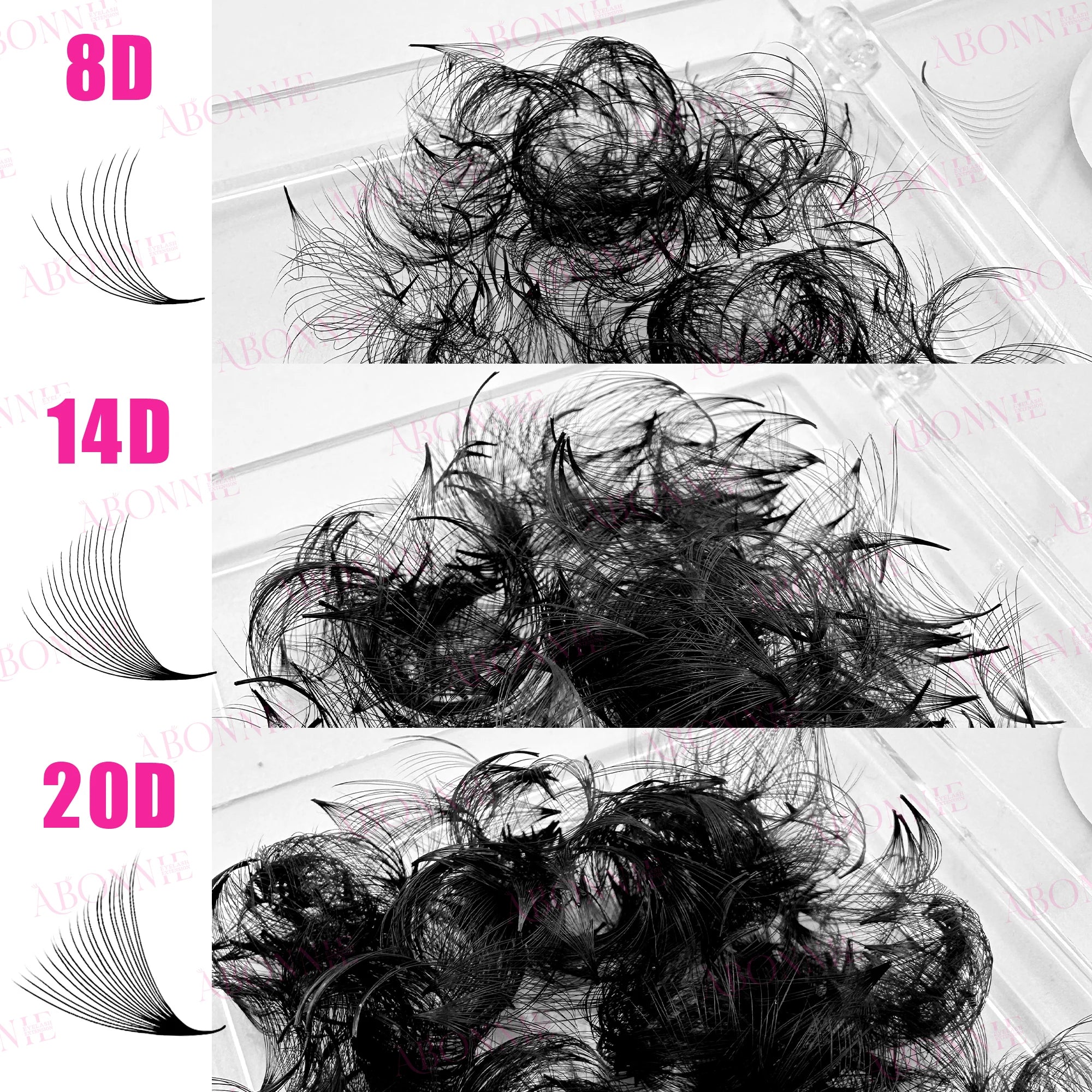 Abonnie 10D Pointy Base 500 1000 Loose Lash Fans Long Short Stem Pro Made Eyelash Trays Mink Narrow Promade Lash Extension Fans