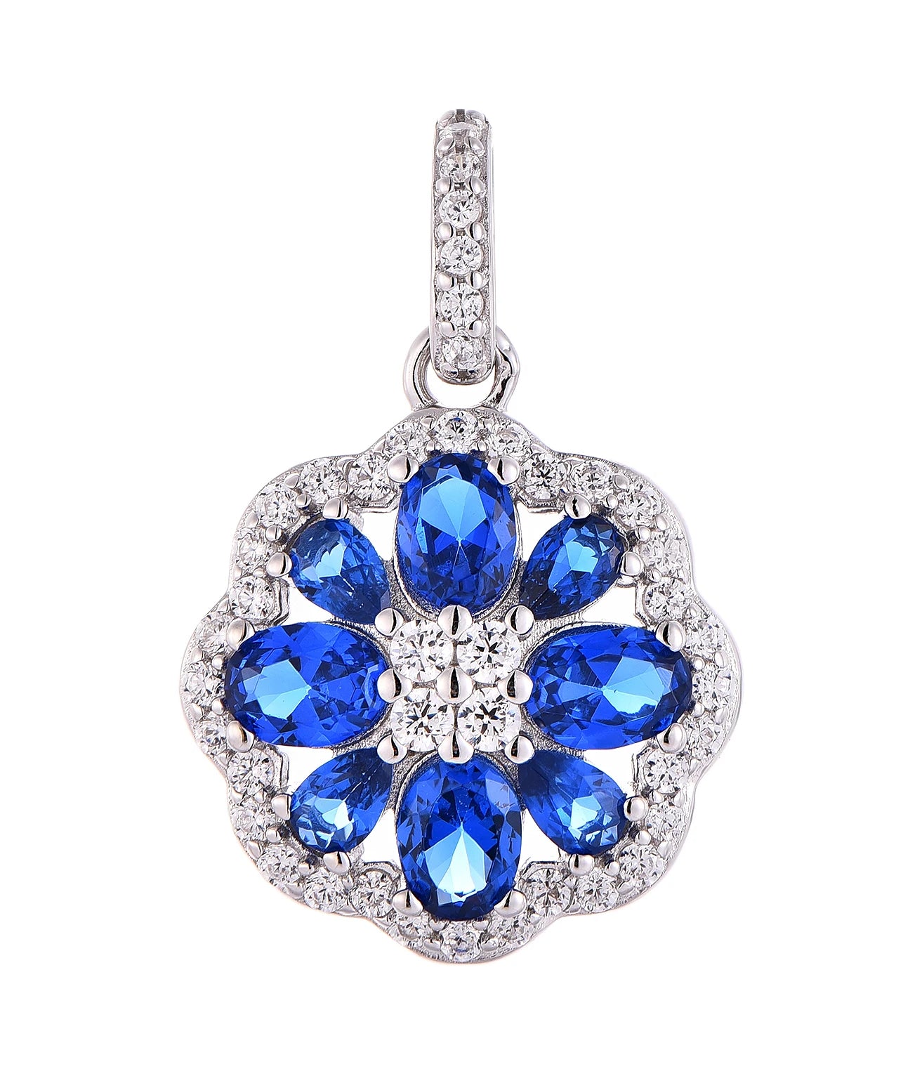 Qingxin Custom 925 Sterling Silver Fine Jewelry Wholesale Blue Cubic Zirconia Party Luxury Flower Pendants Women