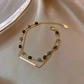 Double Layered Adjustable Bracelet Gold Beaded Chain Blue Green Color Crystal Bracelets for Women