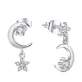 925 Sterling Silver Halfmoon Cubic Zirconia Star Moon Drop Earrings for Women Fashion Style Girl Sterling-Silver-Jewelry