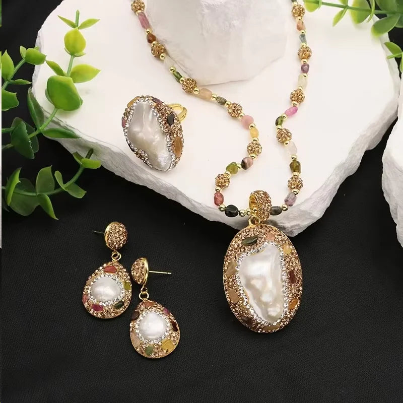 GLSEEVO Hot Selling 18k Gold Plated Bridal Wedding Jewelry Sets Luxury Natural Freshwater Pearl Jewelry Set for Women